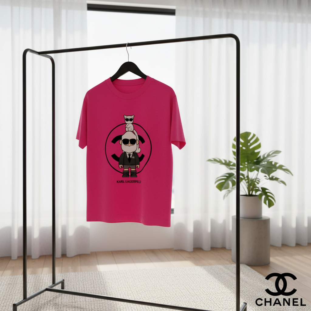 CHANEL Pink Cartoon Cotton Fashion T-Shirt
