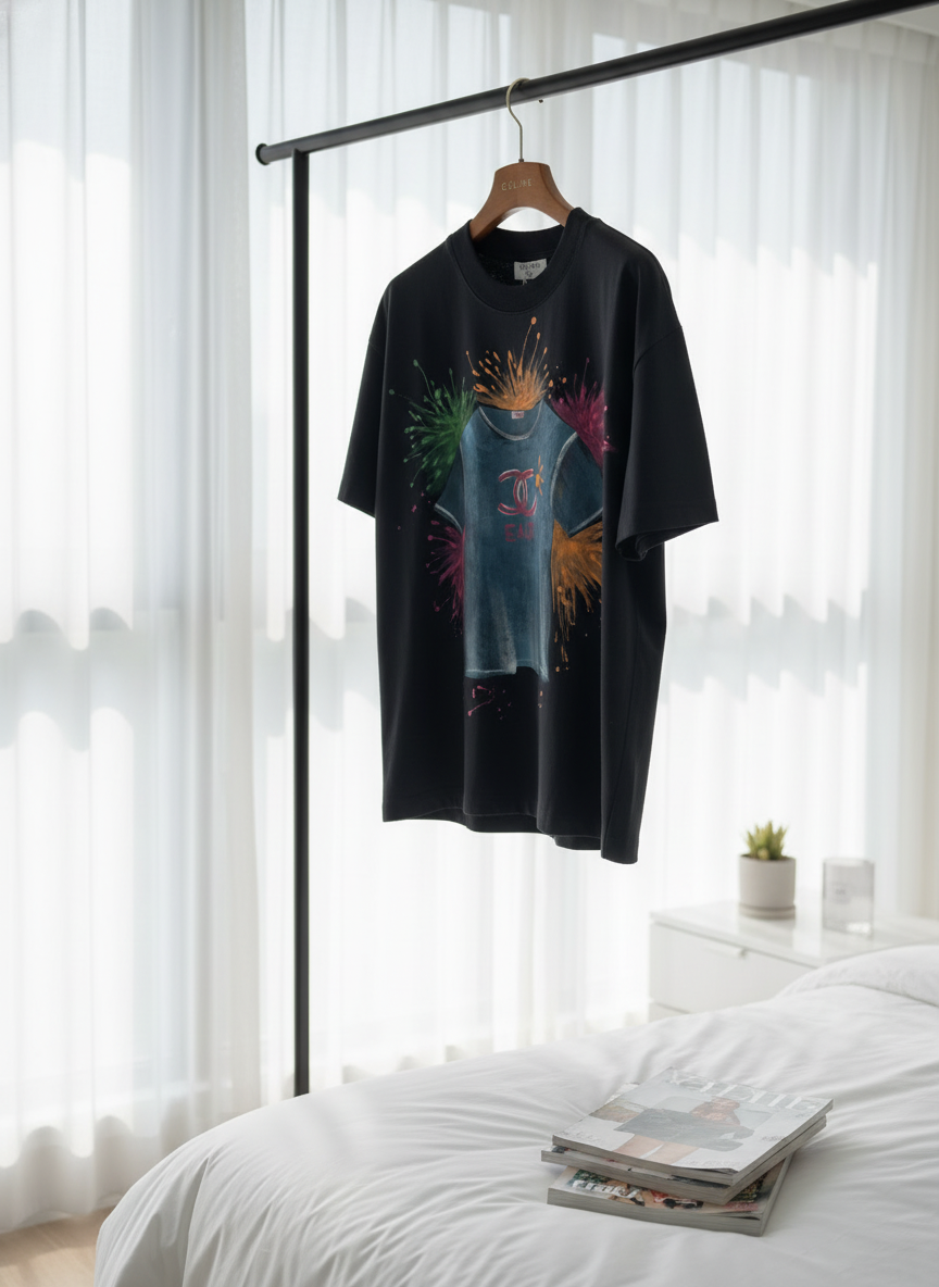 CHANEL Colorful Graphic Cotton Short Sleeve T-Shirt