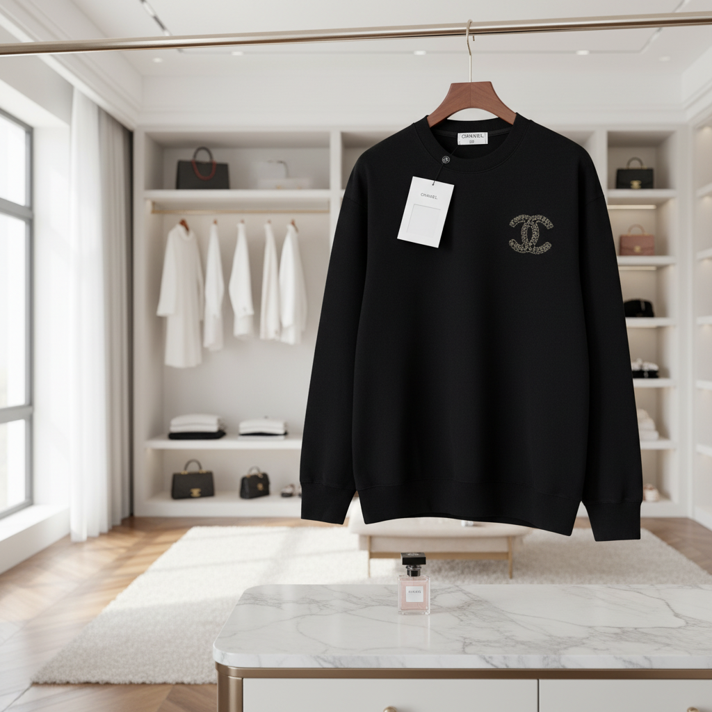 CHANEL Black Hoodie Women Luxury Cotton Sweatshirt