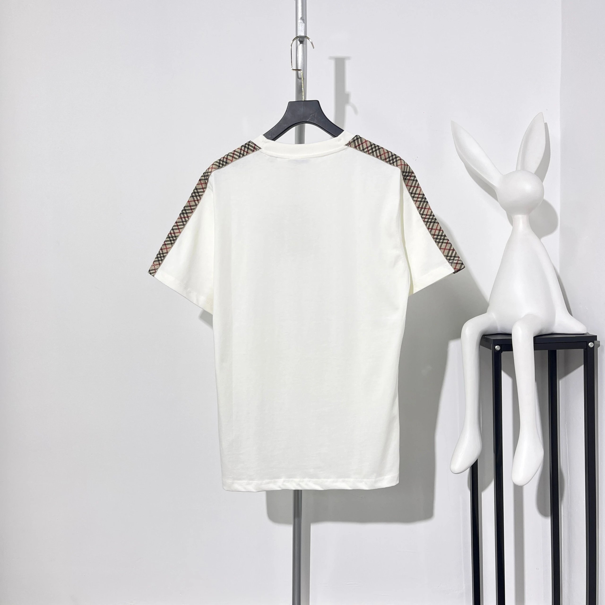 Burberry White Cotton T-Shirt Check Sleeve