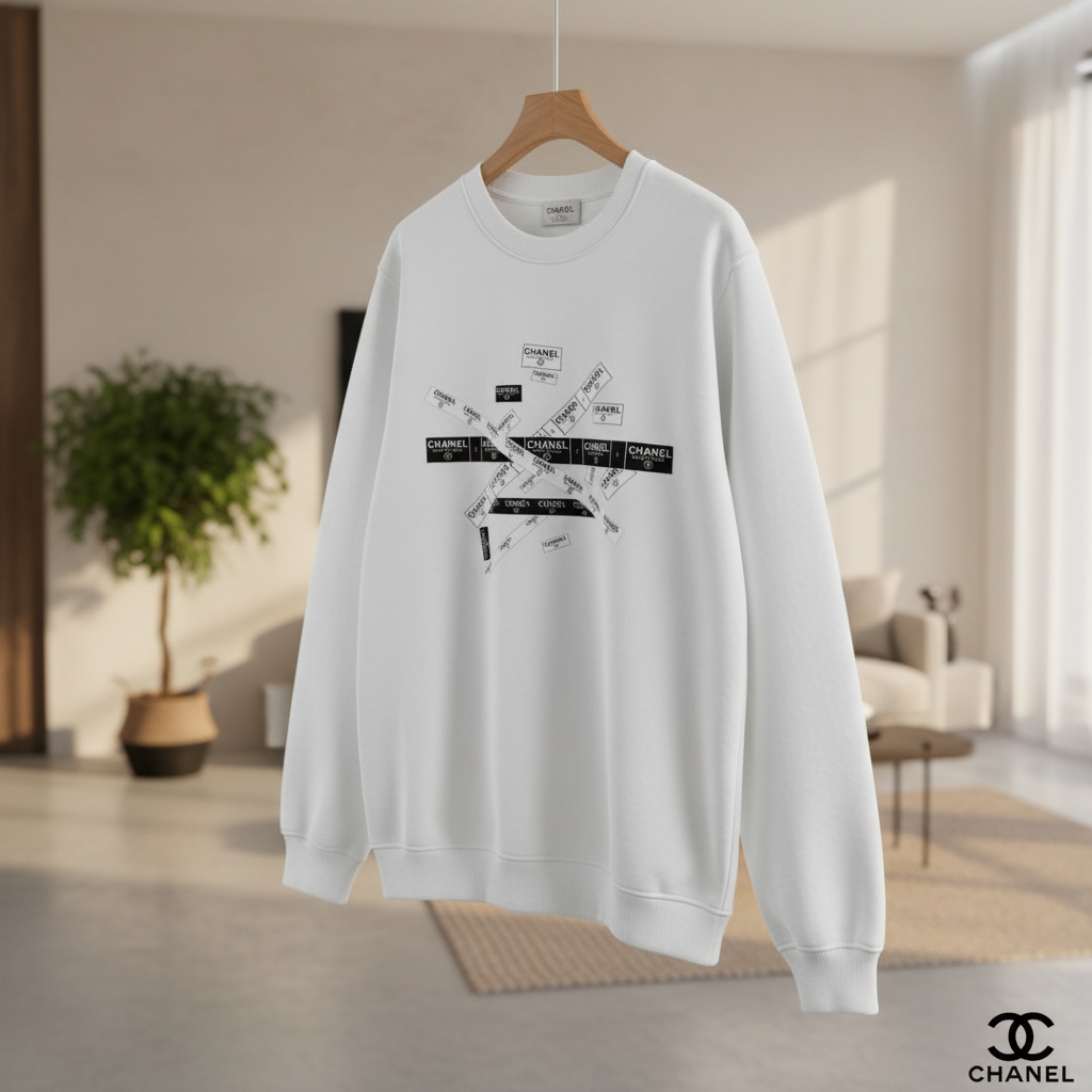 CHANEL White Logo Cotton Hoodie Streetwear Style
