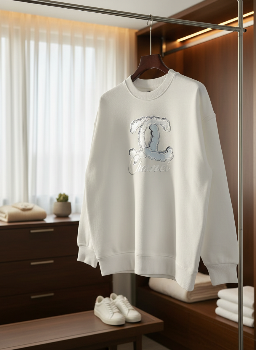CHANEL Women Hoodie White Luxury Cotton Sweatshirt