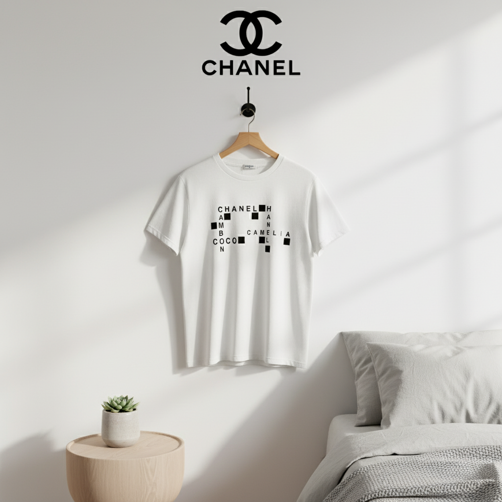 CHANEL White Cotton Graphic T-Shirt Unisex Casual Top