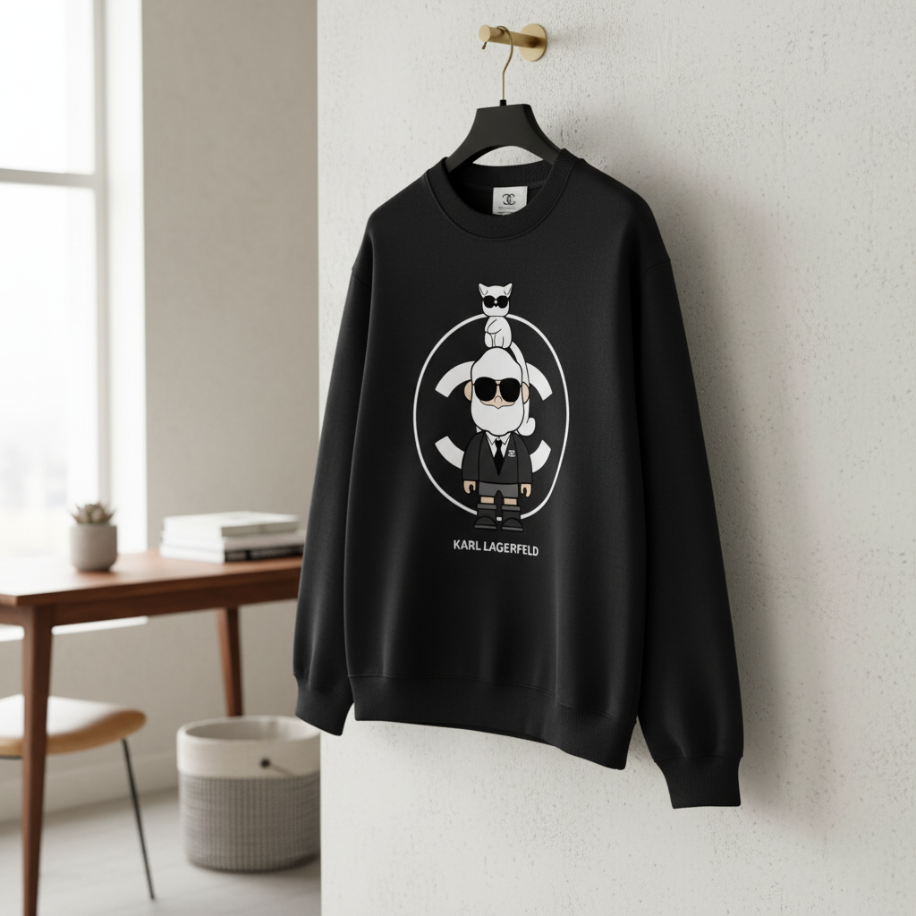 CHANEL Black Hoodie Karl Cartoon Unisex Sweatshirt