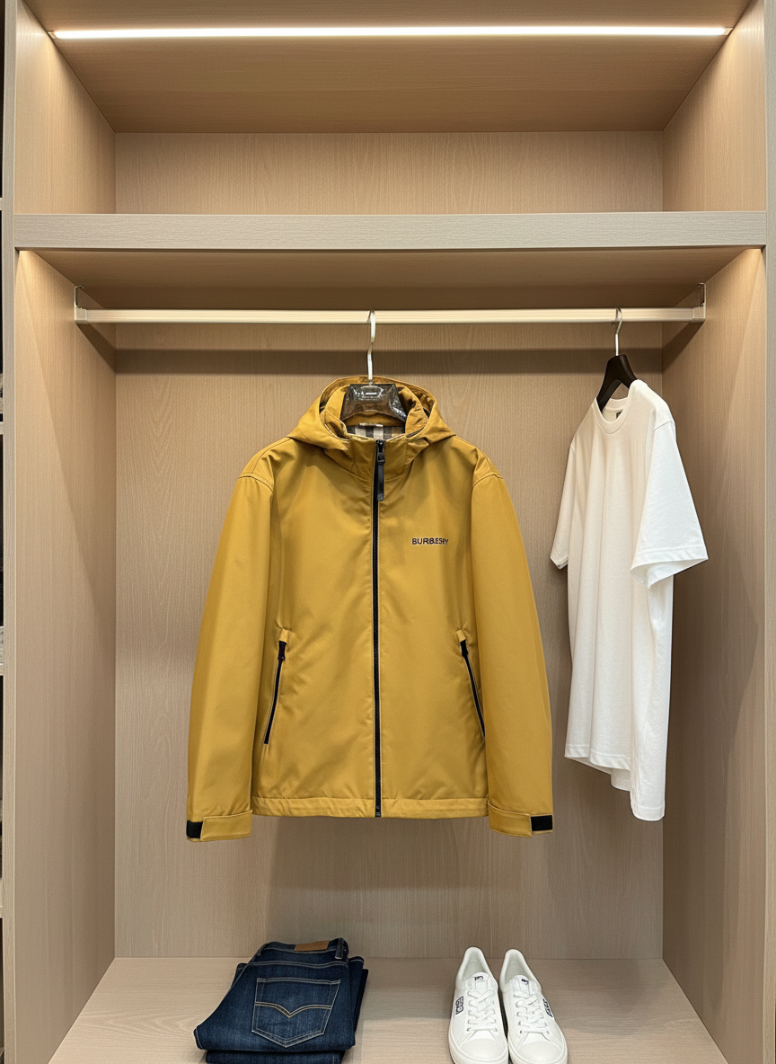 Burberry Men’s Yellow Waterproof Hooded Windbreaker Jacket