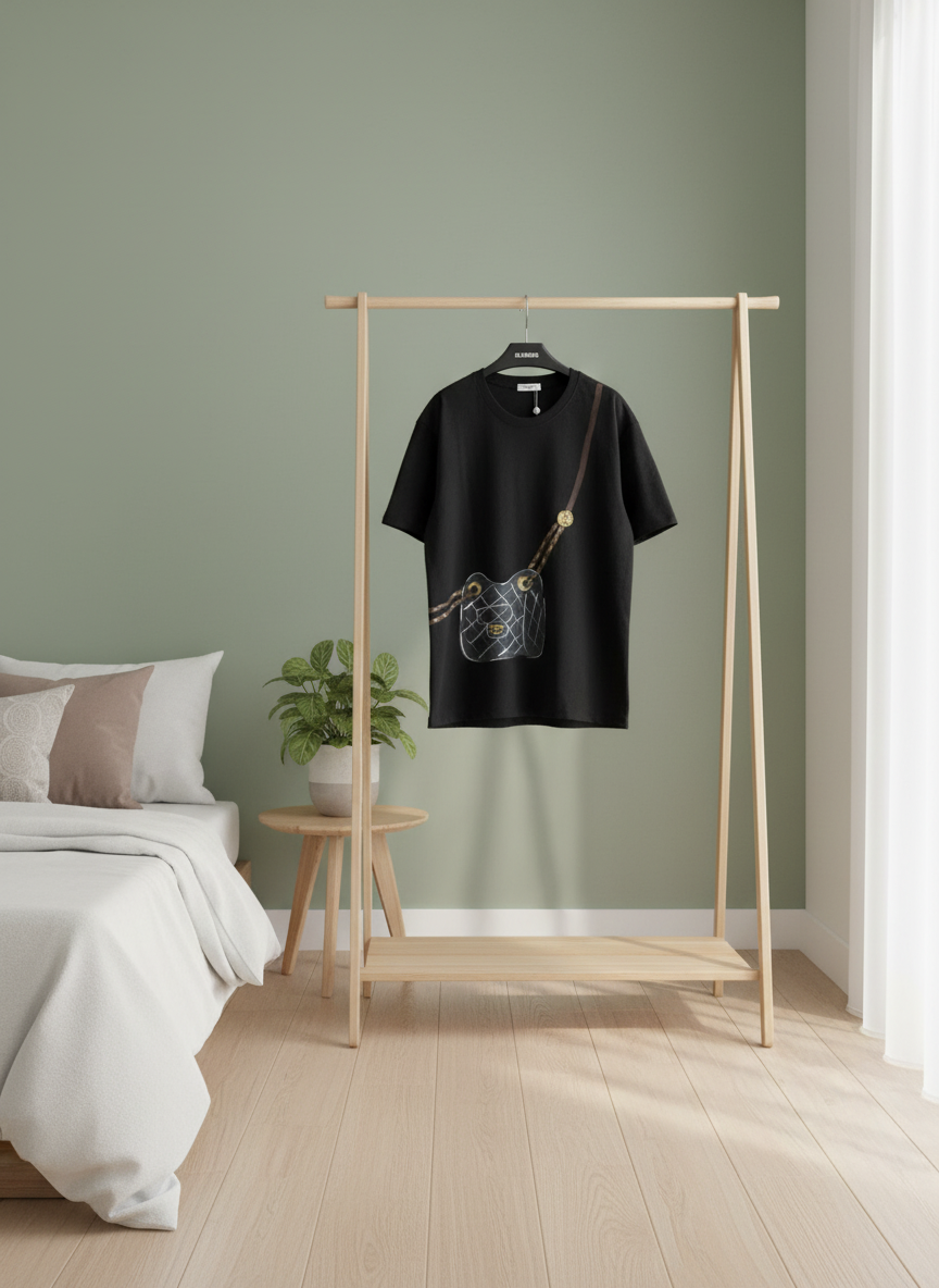 CHANEL Black Bag Print Cotton T-Shirt