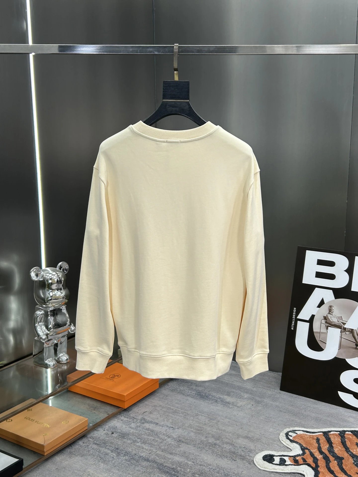 Burberry Light Beige Cotton Sweatshirt Embroidered Logo Hoodie
