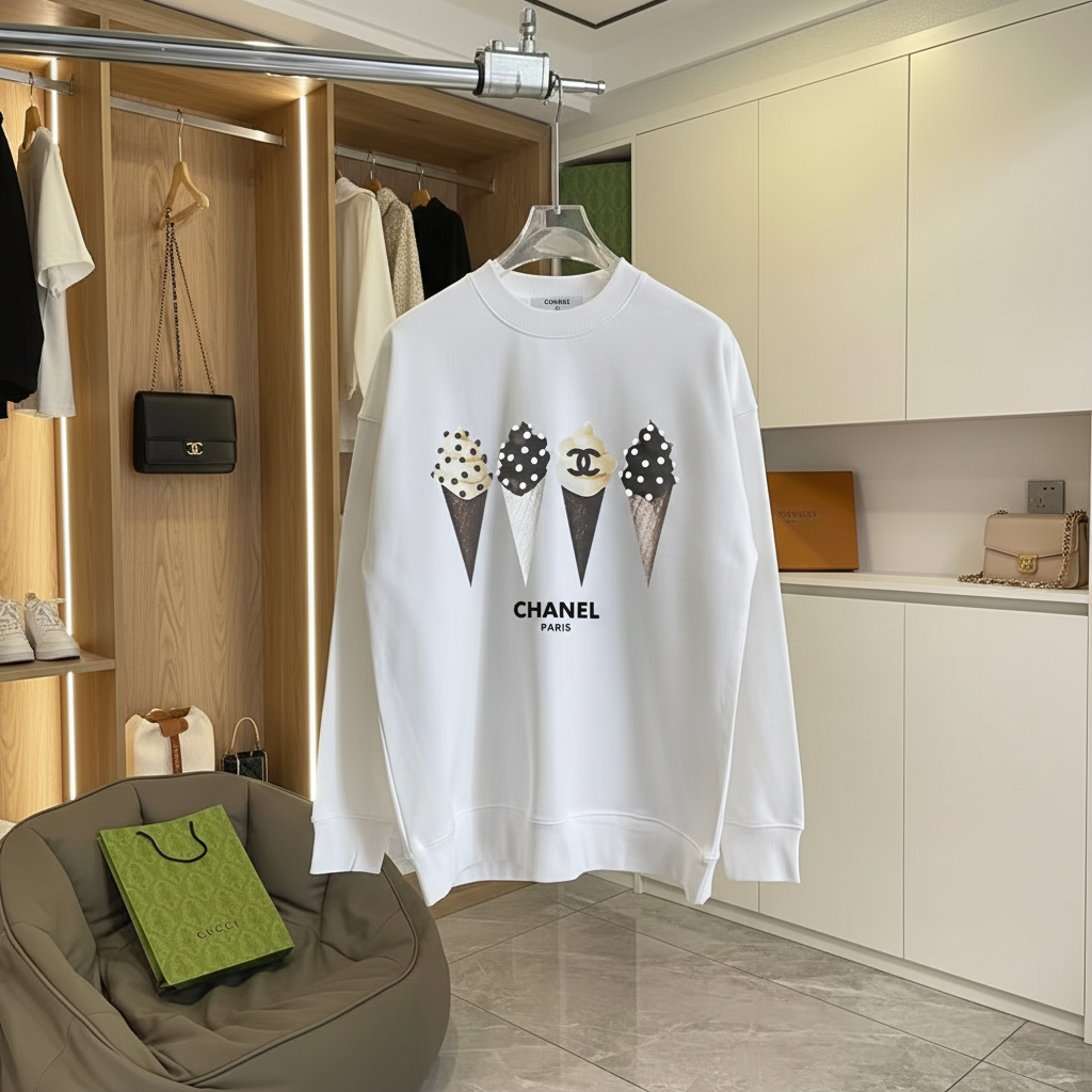 CHANEL Paris Ice Cream Print White Hoodie