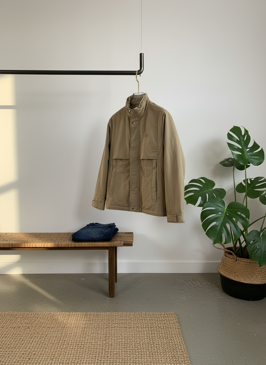 Burberry Men Beige Lightweight Stand Collar Casual Jacket