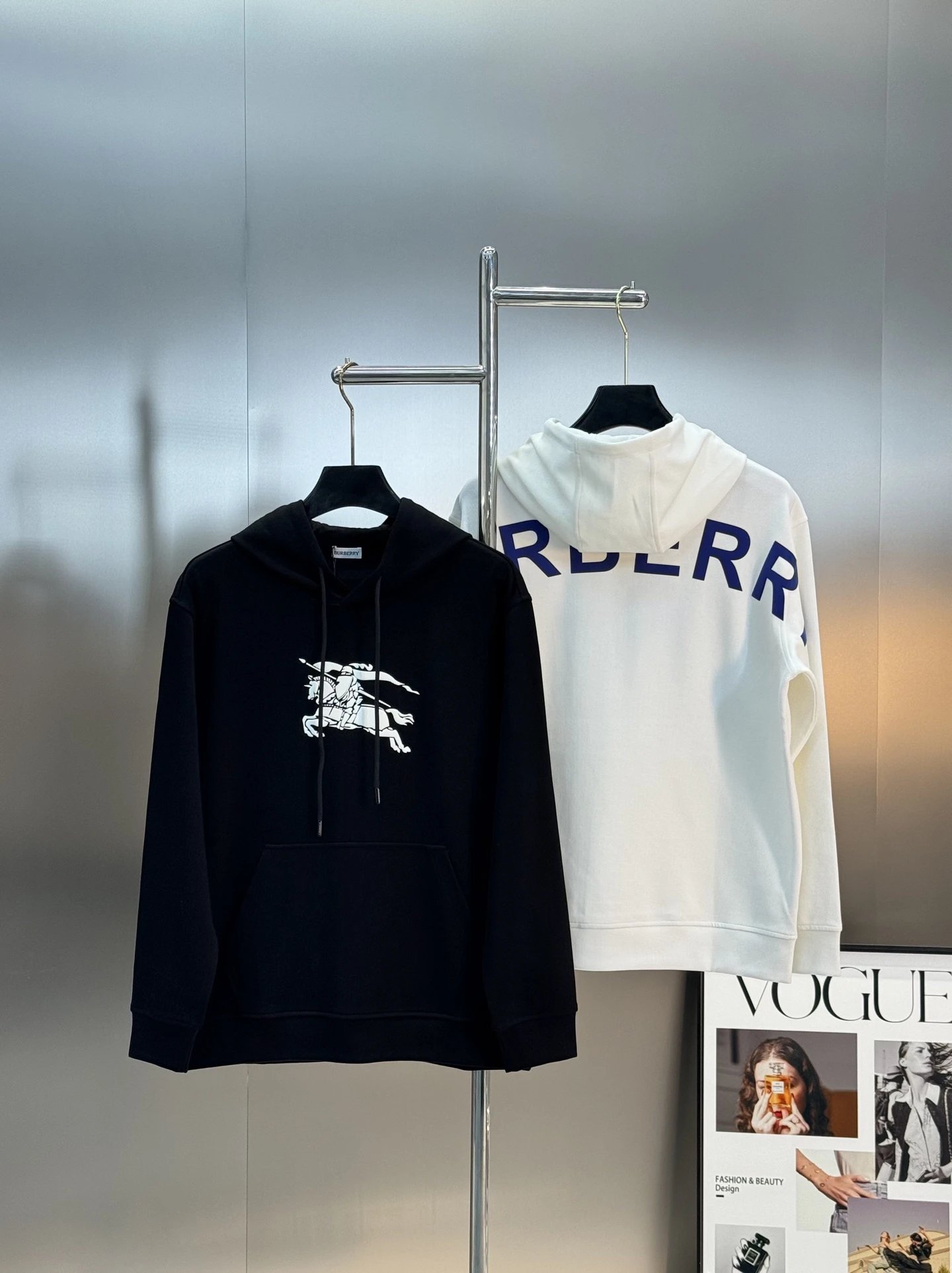 Burberry Men Black Hoodie Knight Logo Pullover