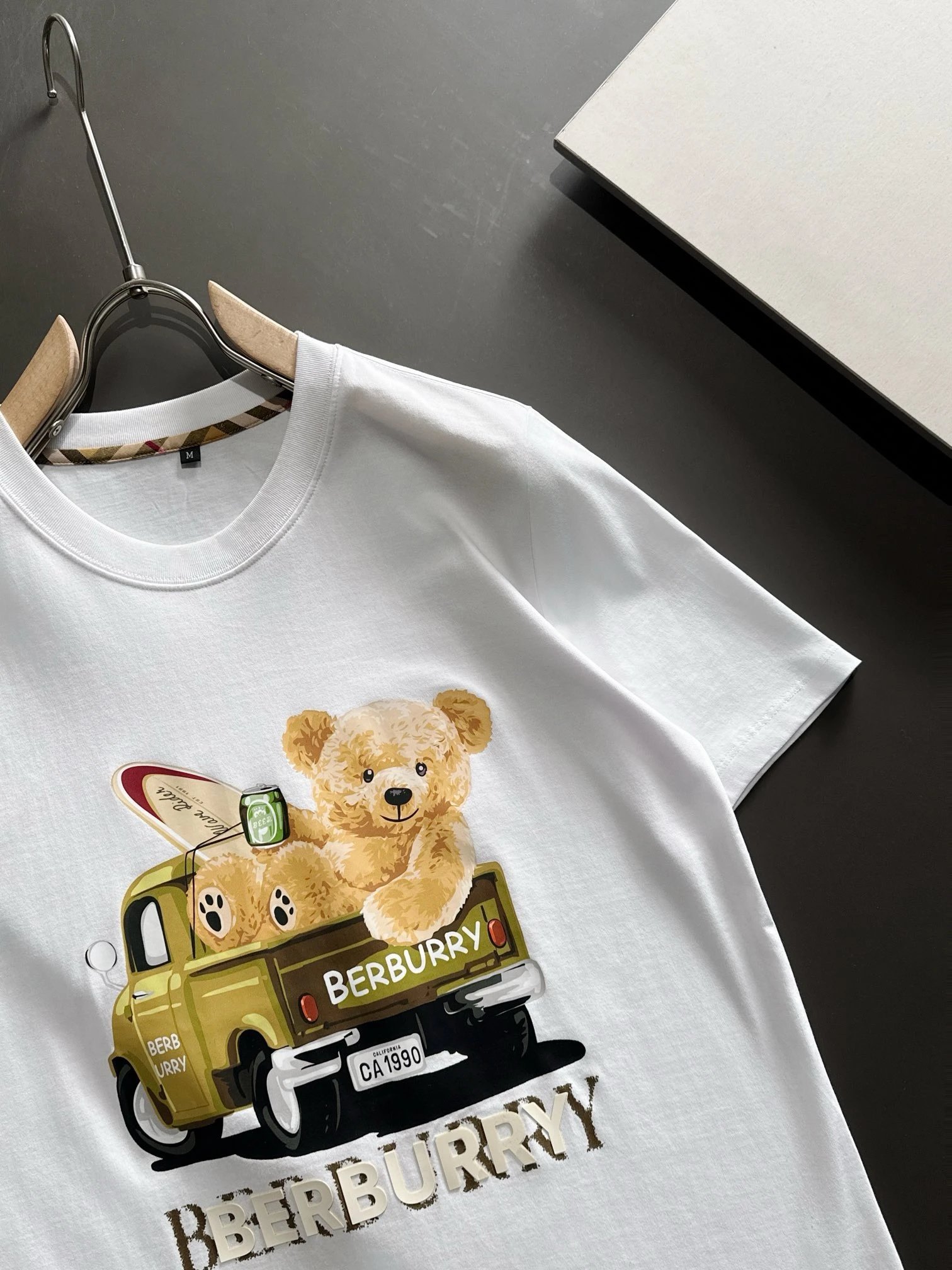 Burberry White Cotton Teddy Bear Car T-Shirt