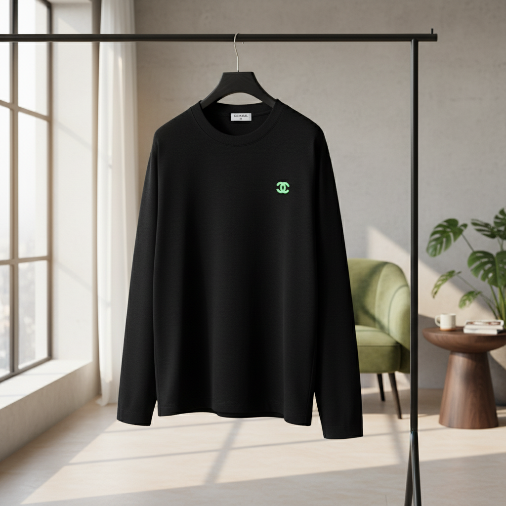 CHANEL Black Hoodie Neon Green Logo Sweatshirt