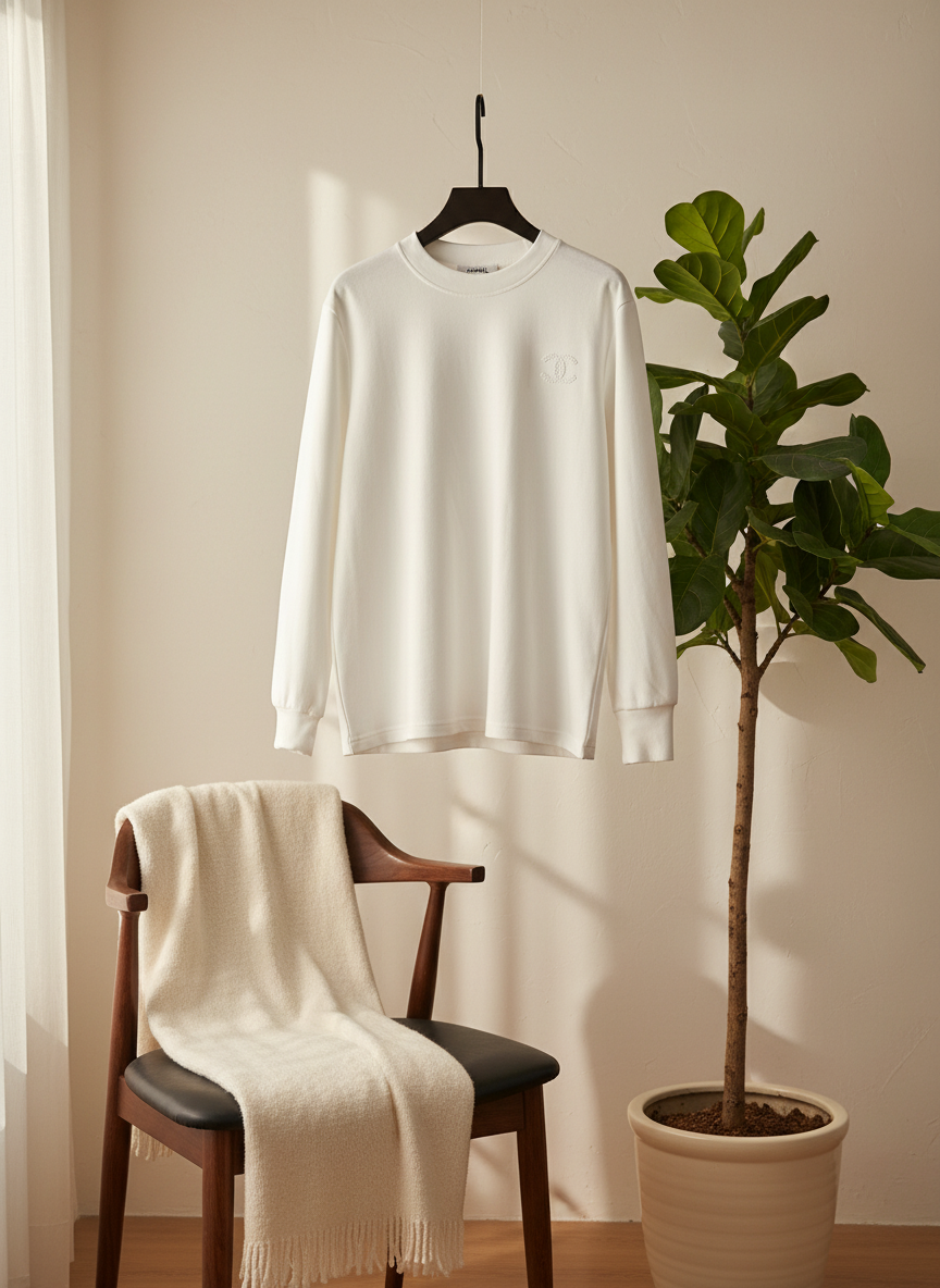 CHANEL White Cotton Logo Long Sleeve Hoodie