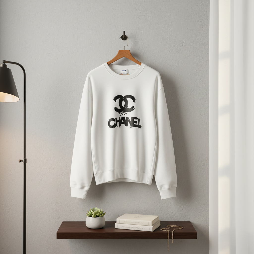 White Luxury Designer Style Logo Print Hoodie