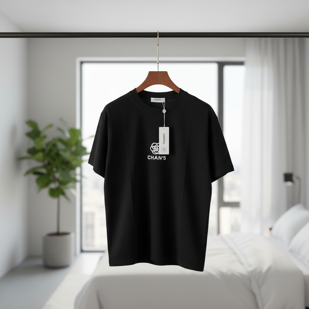 CHAN5 Black Cotton Logo T-Shirt Unisex