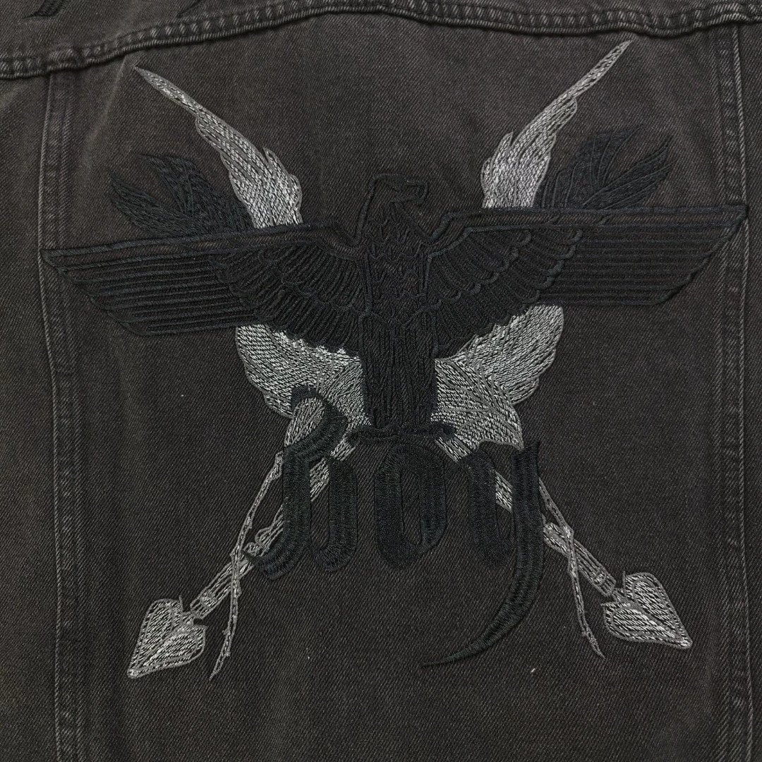 BOY LONDON Black Denim Jacket Crane Embroidery Unisex