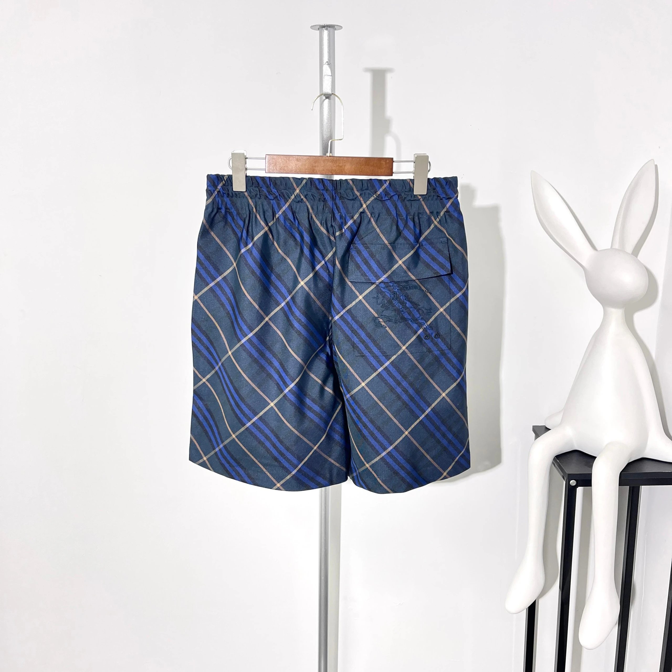 Balenciaga Blue Beige Plaid Casual Shorts