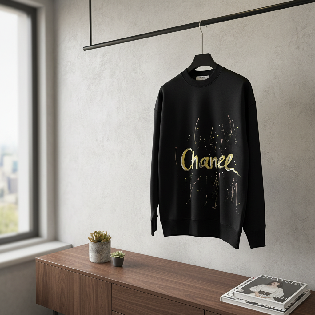 CHANEL Black Paint Splatter Cotton Hoodie