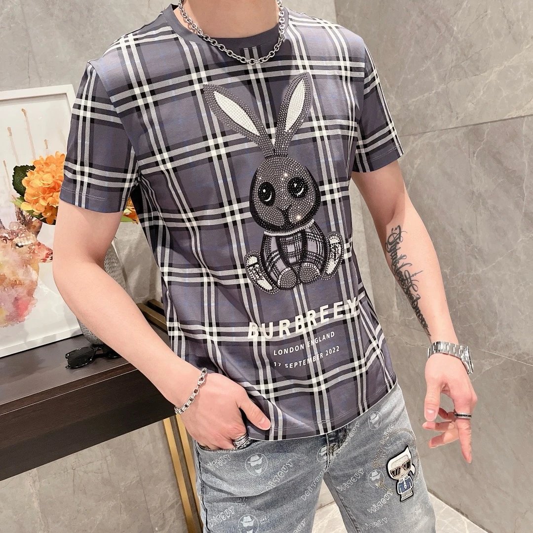 Burberry Men Plaid Bunny Print Casual T-Shirt