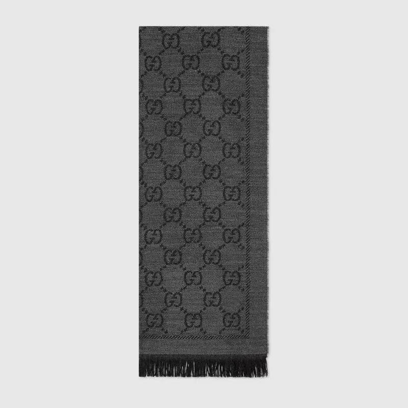 Gray Knit Scarf with Classic Pattern