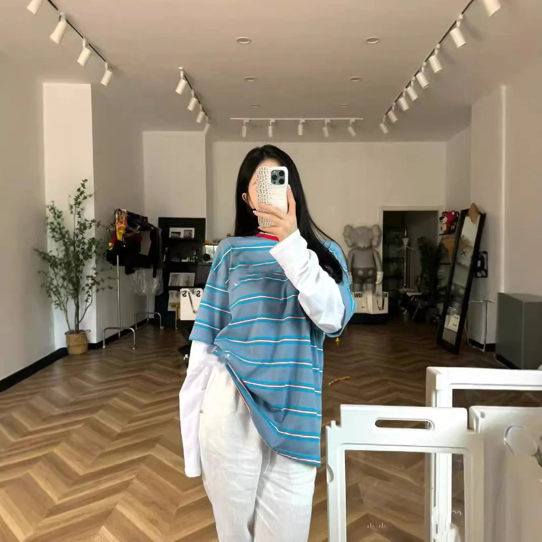 Striped Blue White Layered T-S