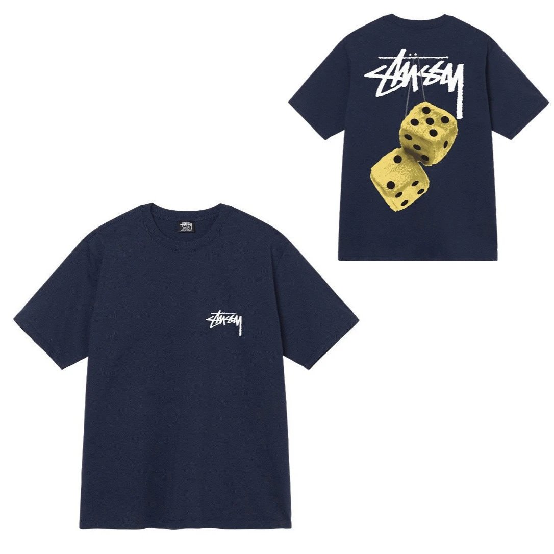 Stussy Dice Print Navy Blue American Style T-Shirt