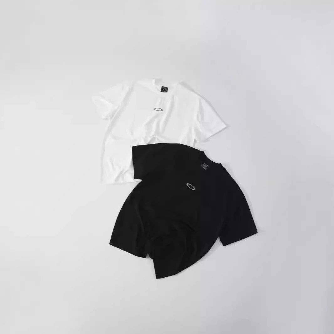 Embroidered Short-Sleeve Shirt White Black Retro Loose Fit