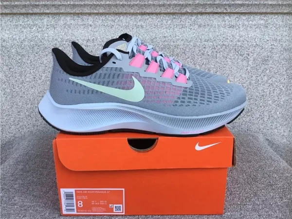 Nike Air Zoom Pegasus 37 Gray Pink Neon Green Running Shoes - 1