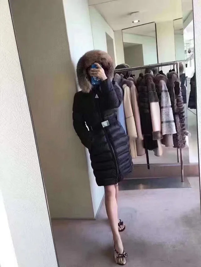 Fur-Trimmed MO Women's Long Down Jacket Detail