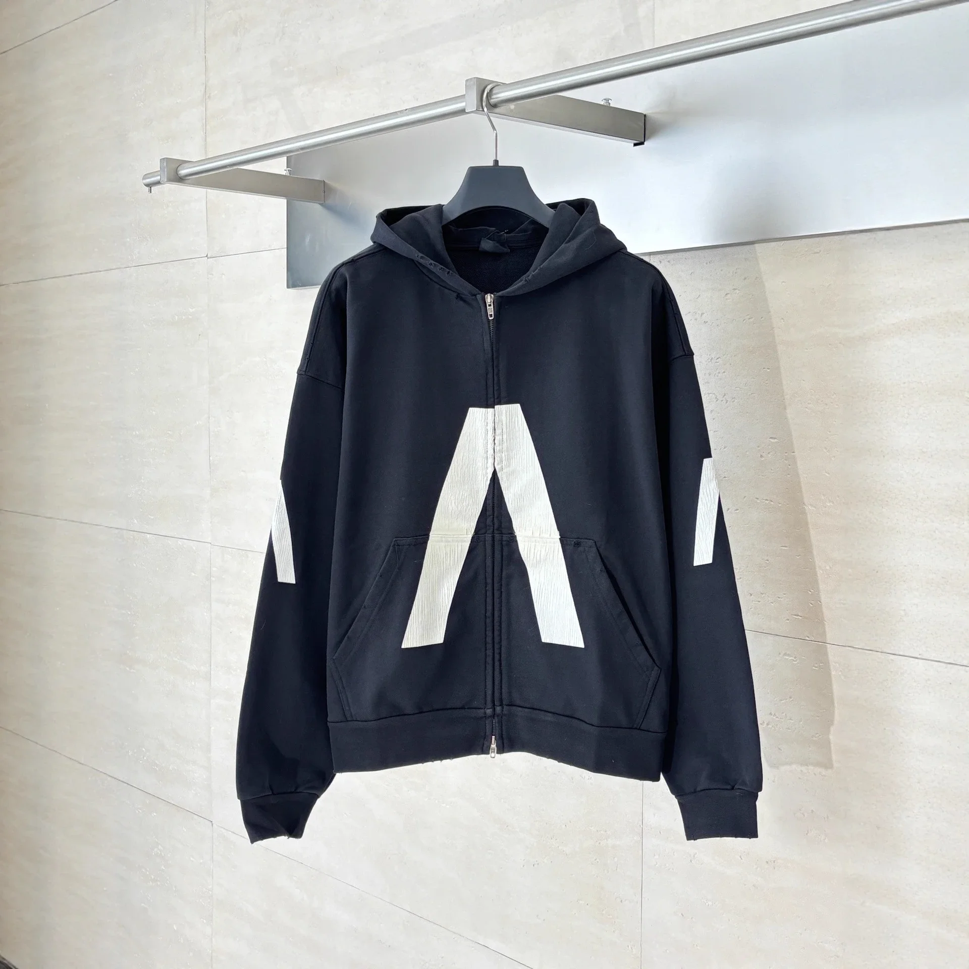 Balenciaga 25SS Ripped Logo Zip Hoodie