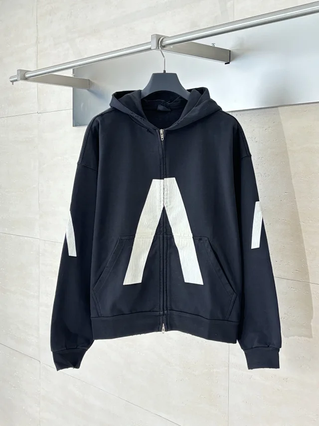 Balenciaga 25SS Ripped Logo Zip Hoodie Detail