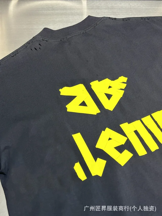 Balenciaga SS23 Yellow Tape Distressed Tee Detail