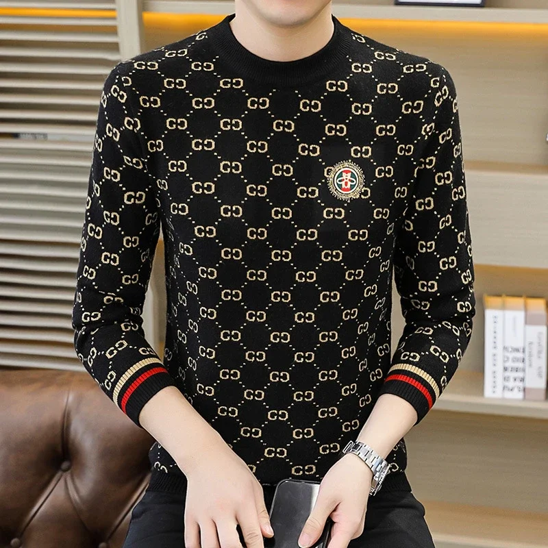 Men's Jacquard Thick Sweater with Rhinestones