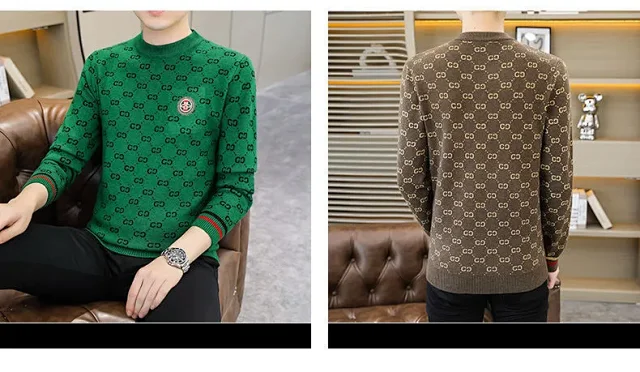 Men's Jacquard Thick Sweater with Rhinestones Detail