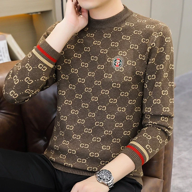 Men's Jacquard Thick Sweater with Rhinestones