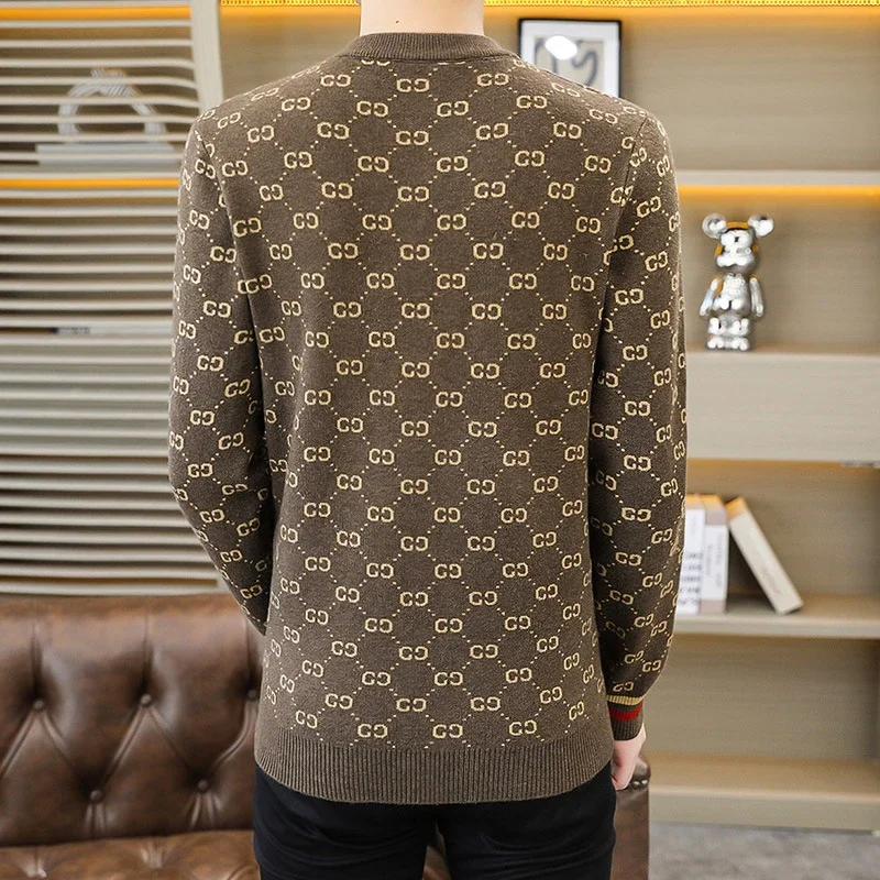 Men's Jacquard Thick Sweater with Rhinestones