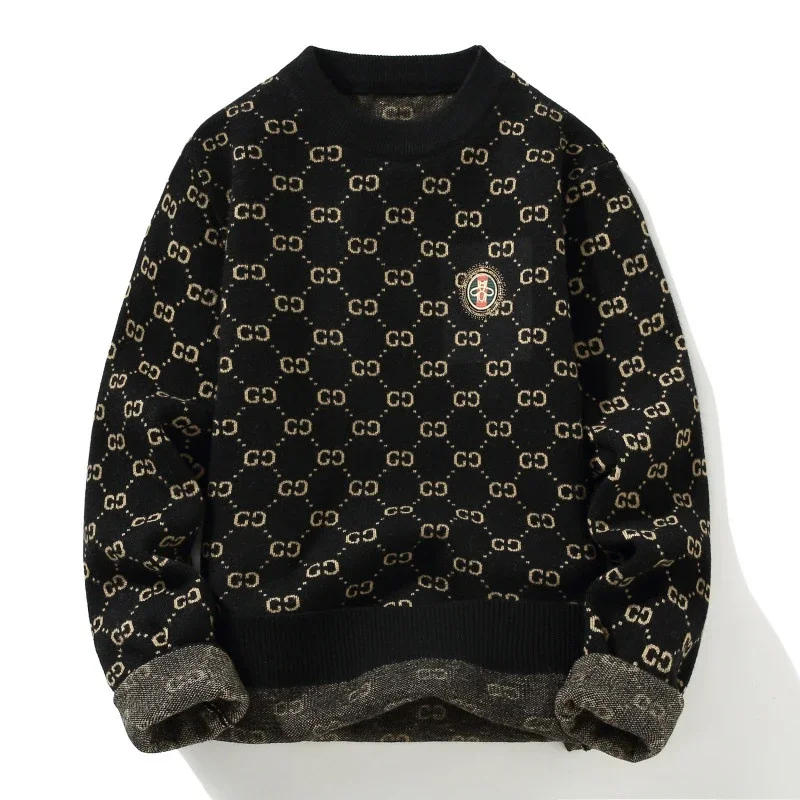 Men's Jacquard Thick Sweater with Rhinestones
