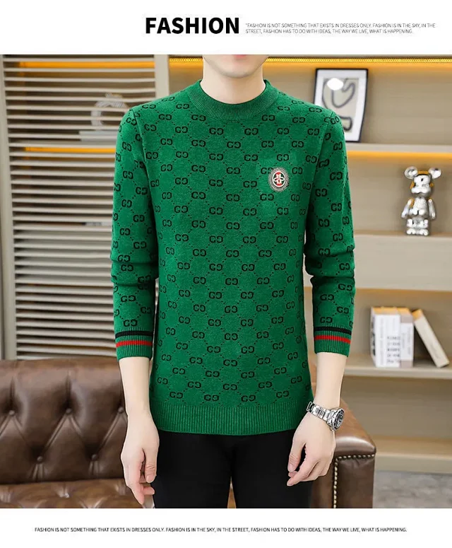 Men's Jacquard Thick Sweater with Rhinestones Detail
