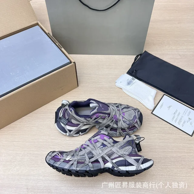 Balenciaga SS25 Purple Distressed Strapped Runners Detail