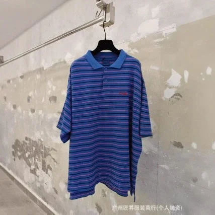 B Wheat-Embroidered Striped Polo Loose Unisex