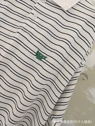 B Wheat-Embroidered Striped Polo Loose Unisex Detail