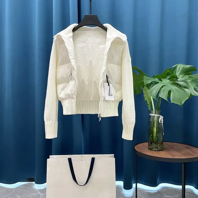 Meng Jia Women's Back-Embroidered Knit-Puffer Cream Detail
