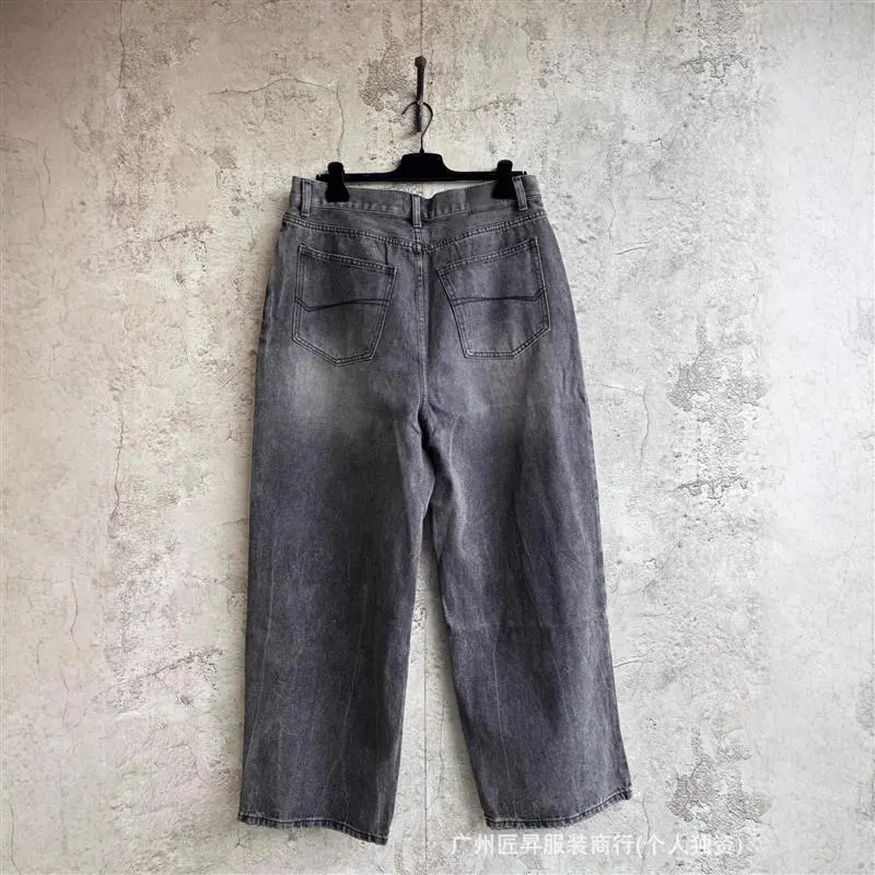 Paris Retro Black Denim Wide Leg Pants