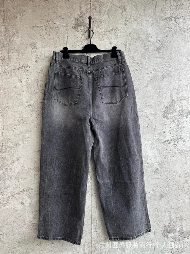 Paris Retro Black Denim Wide Leg Pants Detail