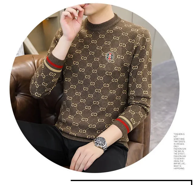 Men's Jacquard Thick Sweater with Rhinestones Detail