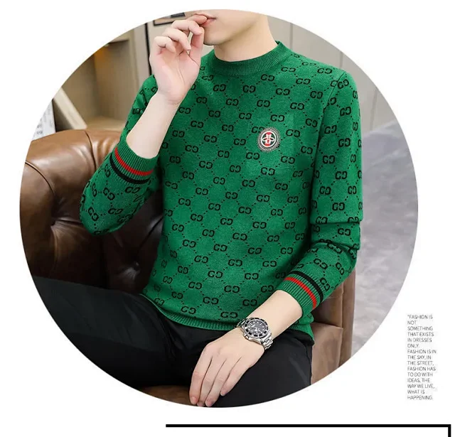 Men's Jacquard Thick Sweater with Rhinestones Detail