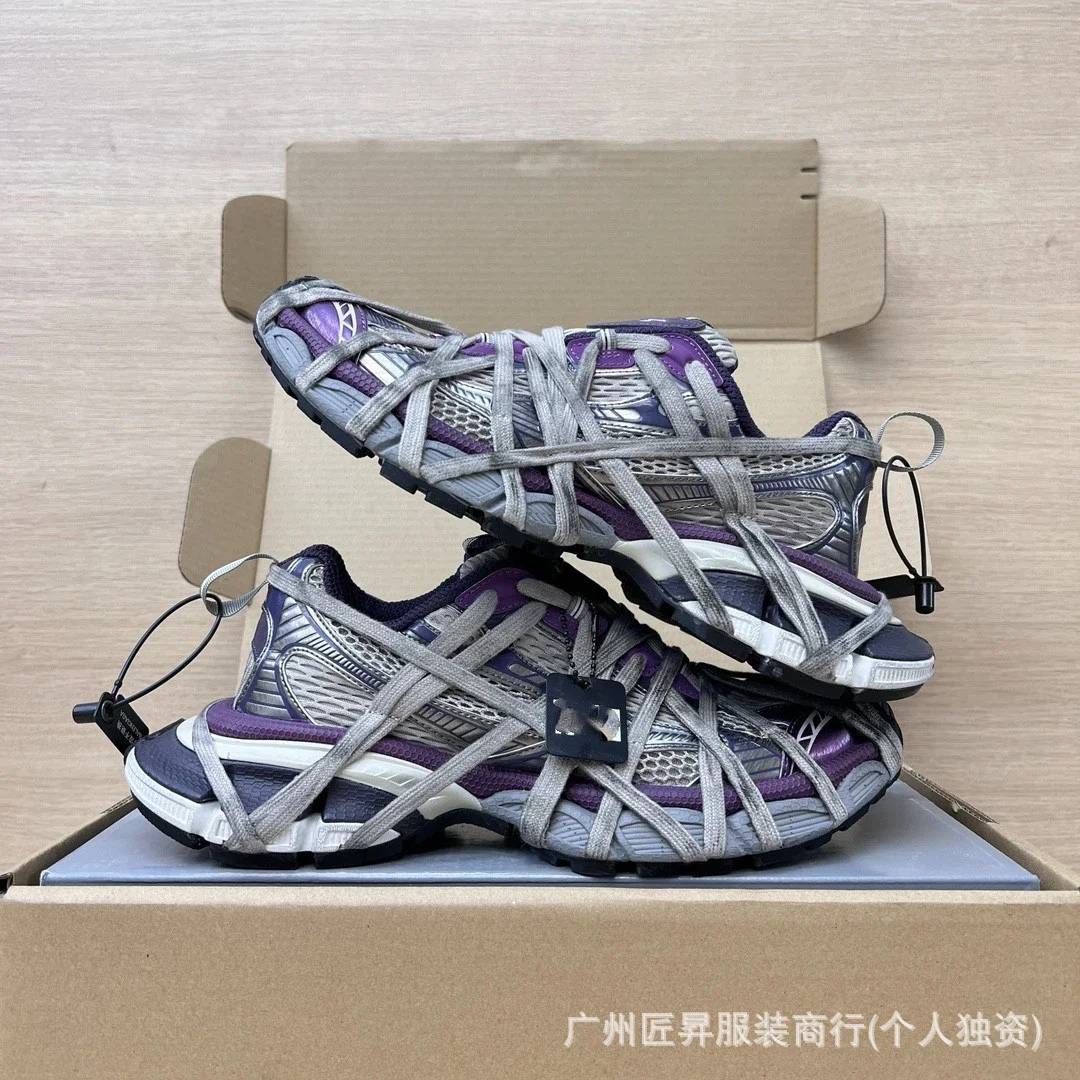 Balenciaga SS25 Purple Distressed Strapped Runners