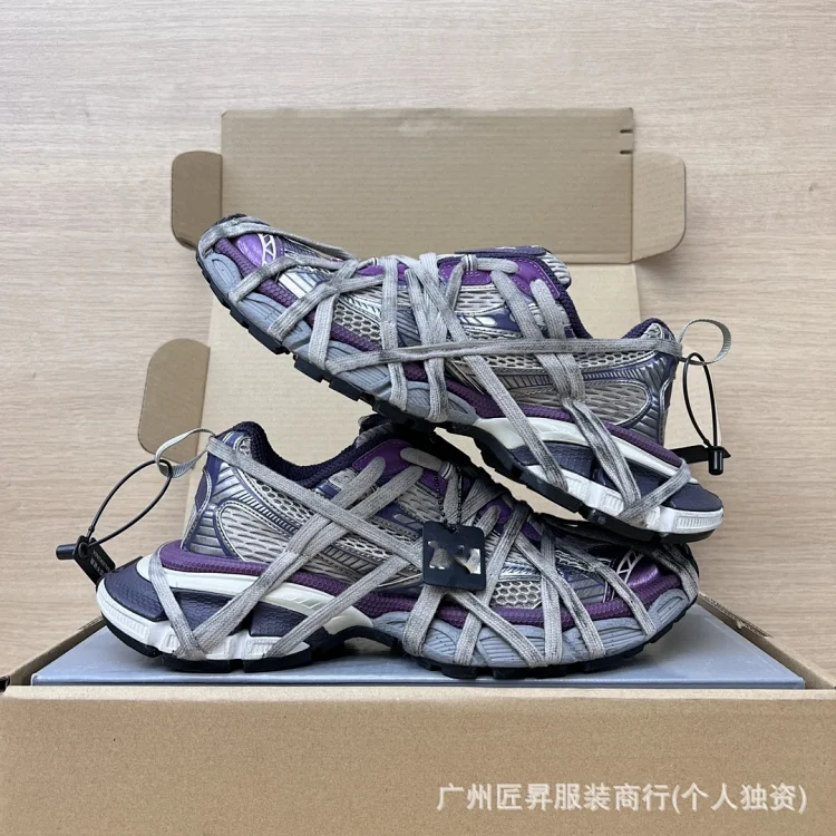 Balenciaga SS25 Purple Distressed Strapped Runners