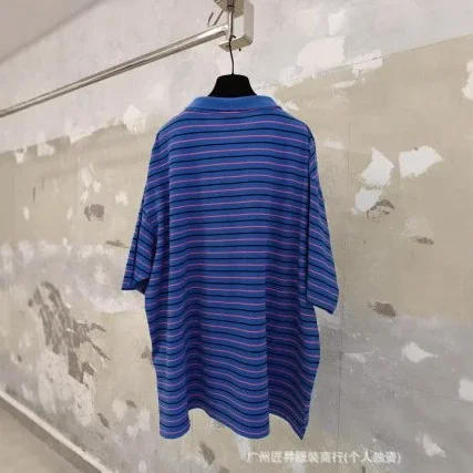 B Wheat-Embroidered Striped Polo Loose Unisex