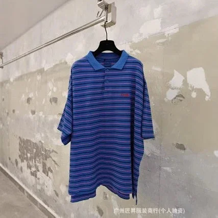B Wheat-Embroidered Striped Polo Loose Unisex Detail